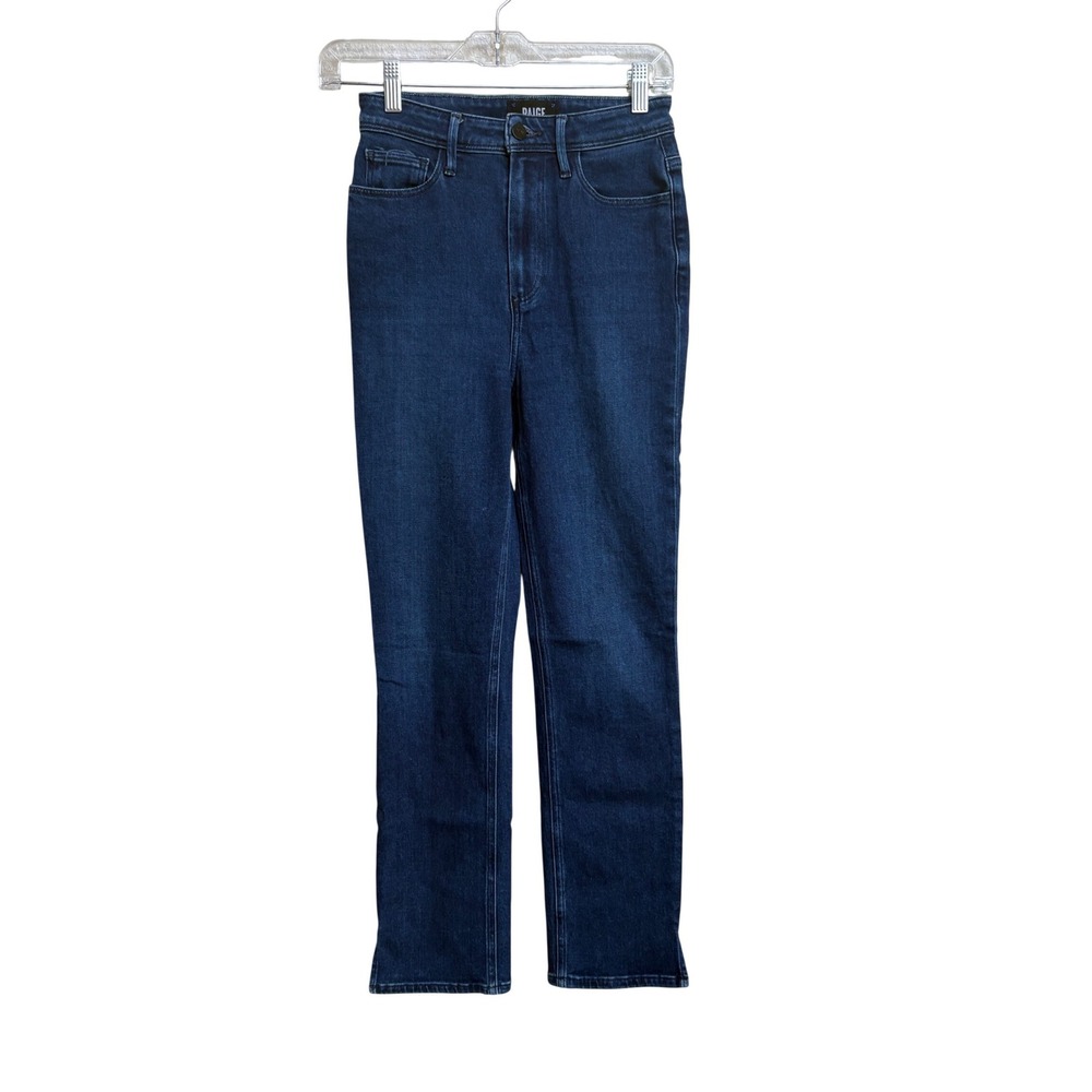 PAIGE High Rise Cindy Straight Leg Jeans Dark Wash Denim Size 25 Blue Ankle - Picture 2 of 11
